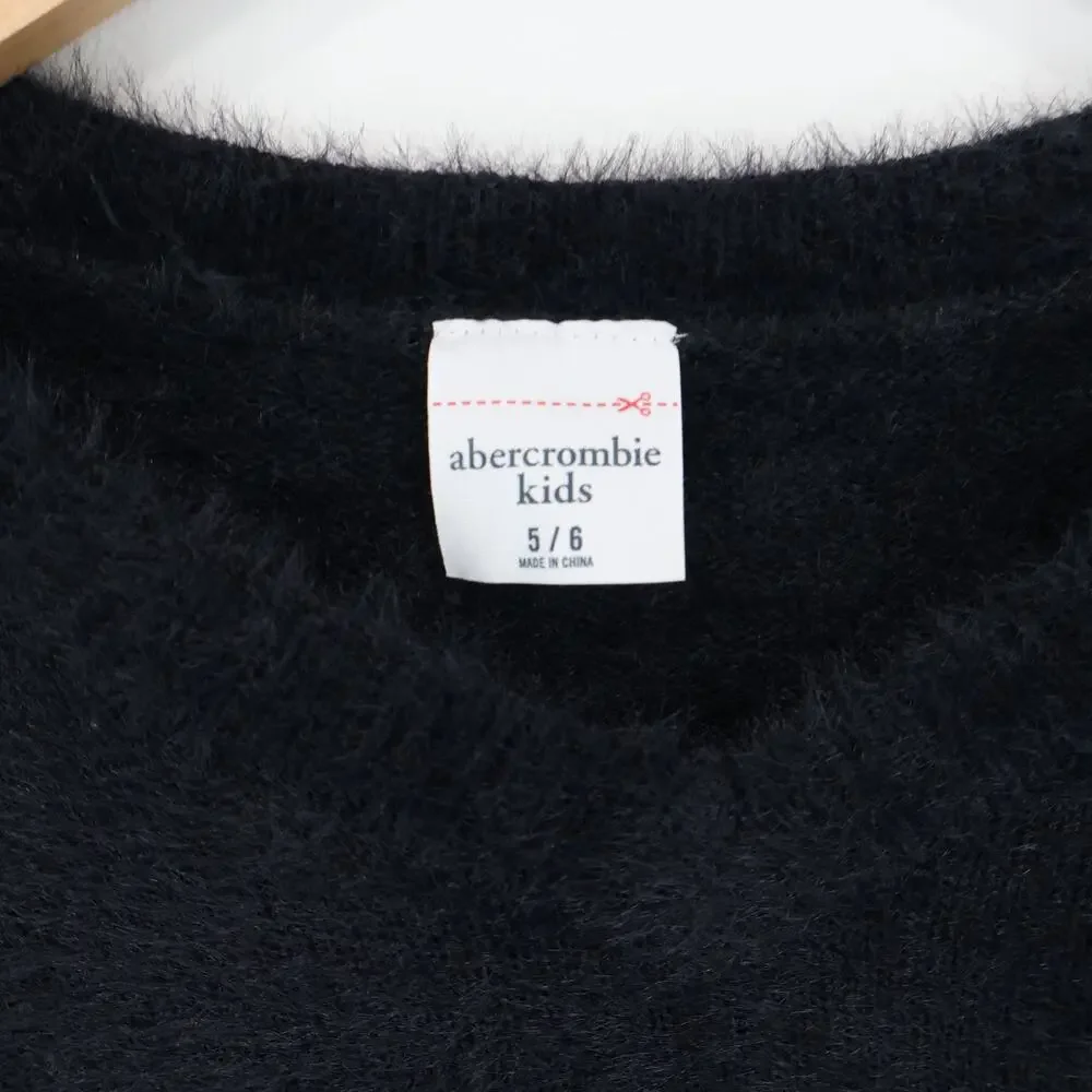 Abercrombie & Fitch Kids Fuzzy Eyelash Knit V Neck Pullover Black Sweater  5/6